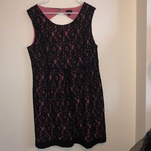 Torrid-  black lace over hot pink dress